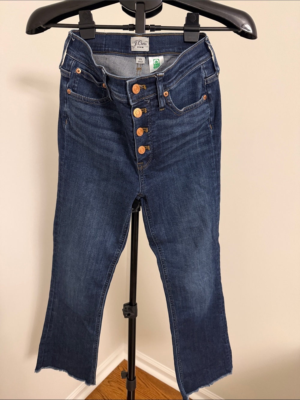 J. Crew Dark Blue High-Rise Cropped Button-Fly Jeans